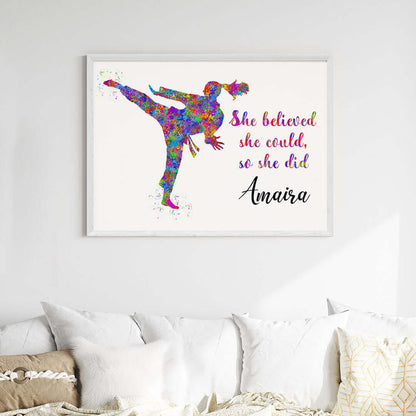 Multicolor karate girl wall art black frame