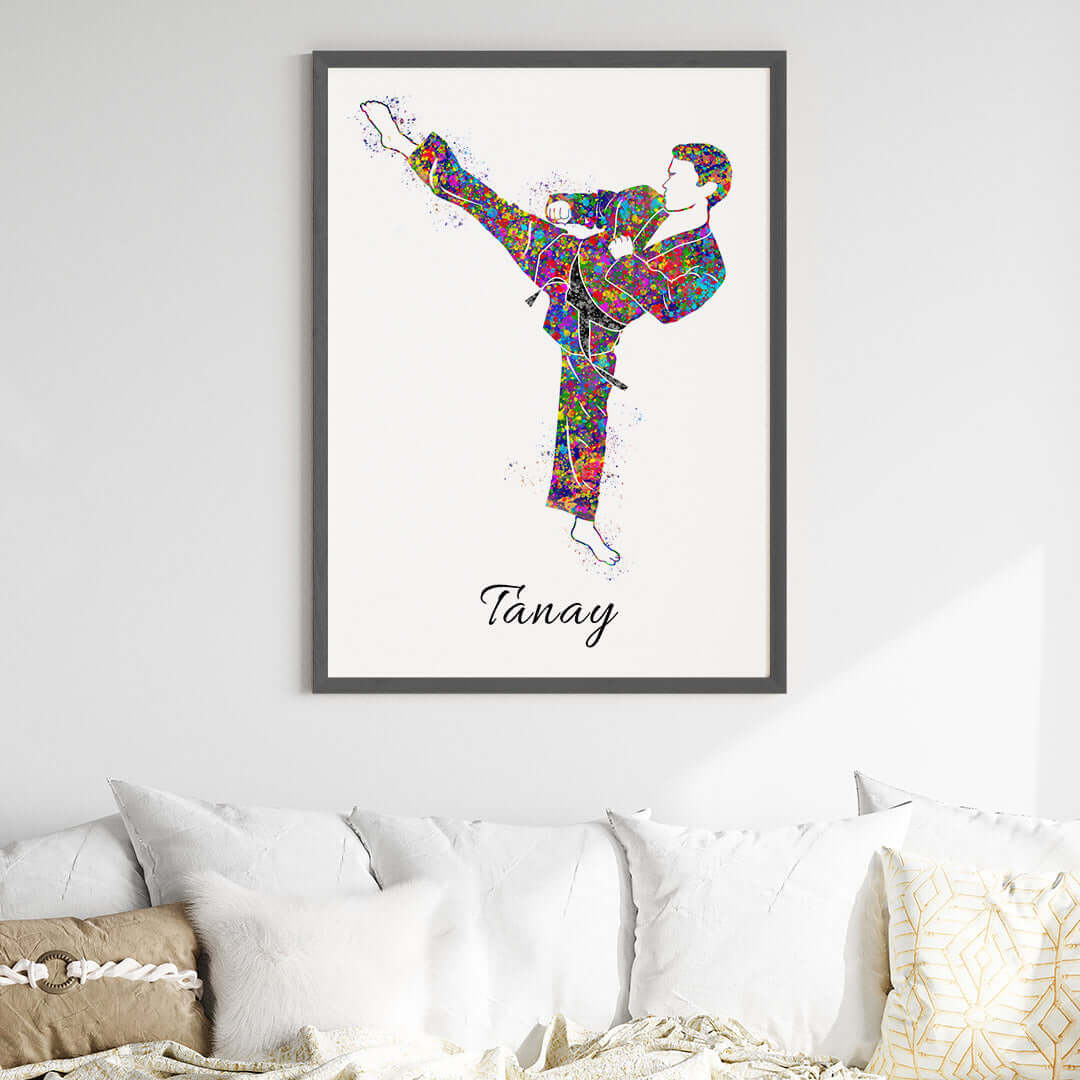 Multicolor karate kid wall art black frame