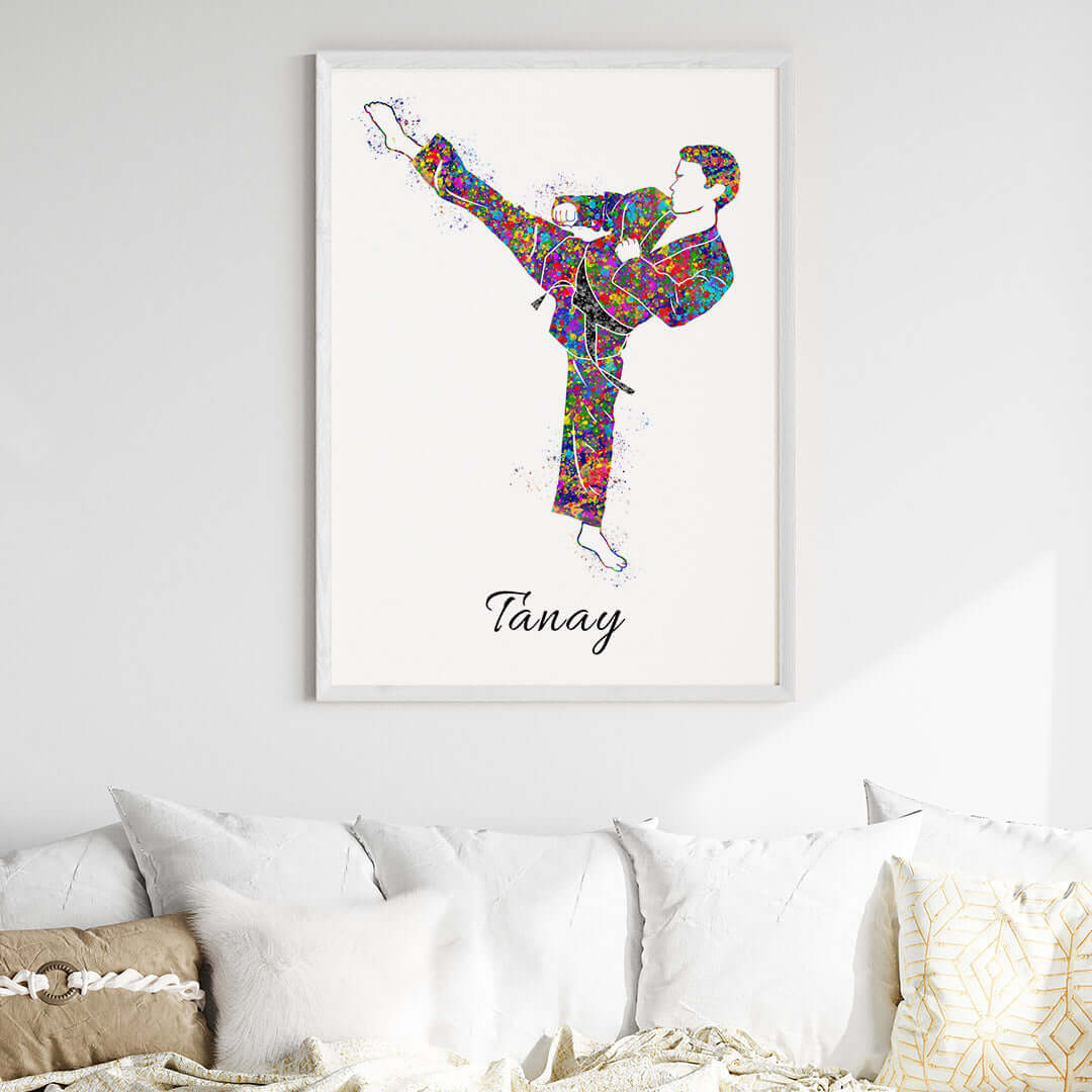 Multicolor karate kid wall art white frame