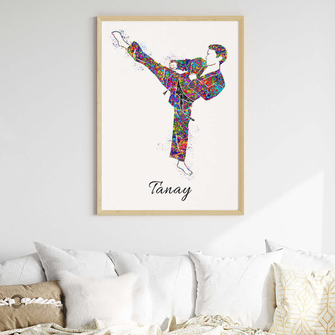 Multicolor karate kid wall art wooden frame