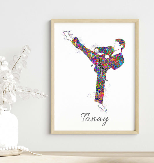 Multicolor karate kid wall art wooden frame