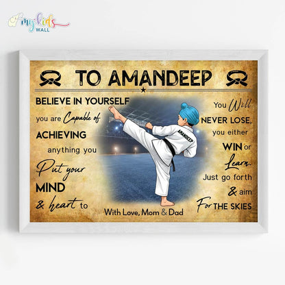 Karate Sikh Boy Personalized Motivational Wall Art (Framed)