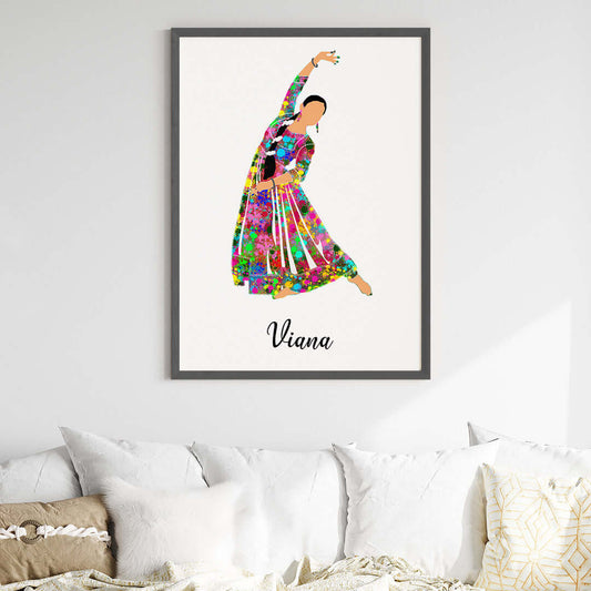 Multicolor kathak dancer wall art pose 1 black frame