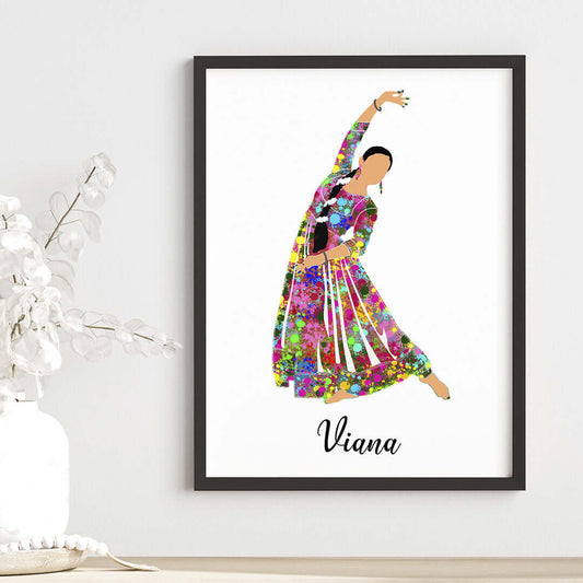 Multicolor kathak dancer wall art black frame pose 1