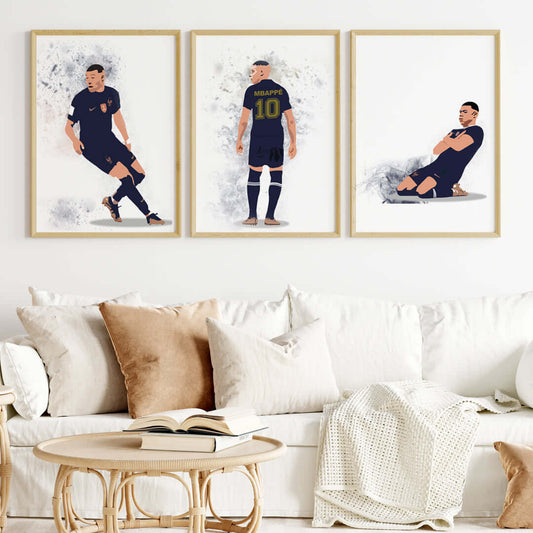 Inspirational Kylian Mbappé set of 3 wall art wooden frame