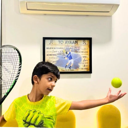 Lawn Tennis Player Boy Personalized Motivational Wall Art (Framed)