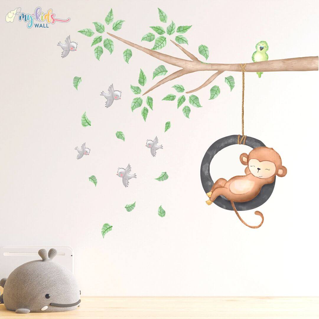 Lazy Monkey Watercolor Wall Sticker left facing