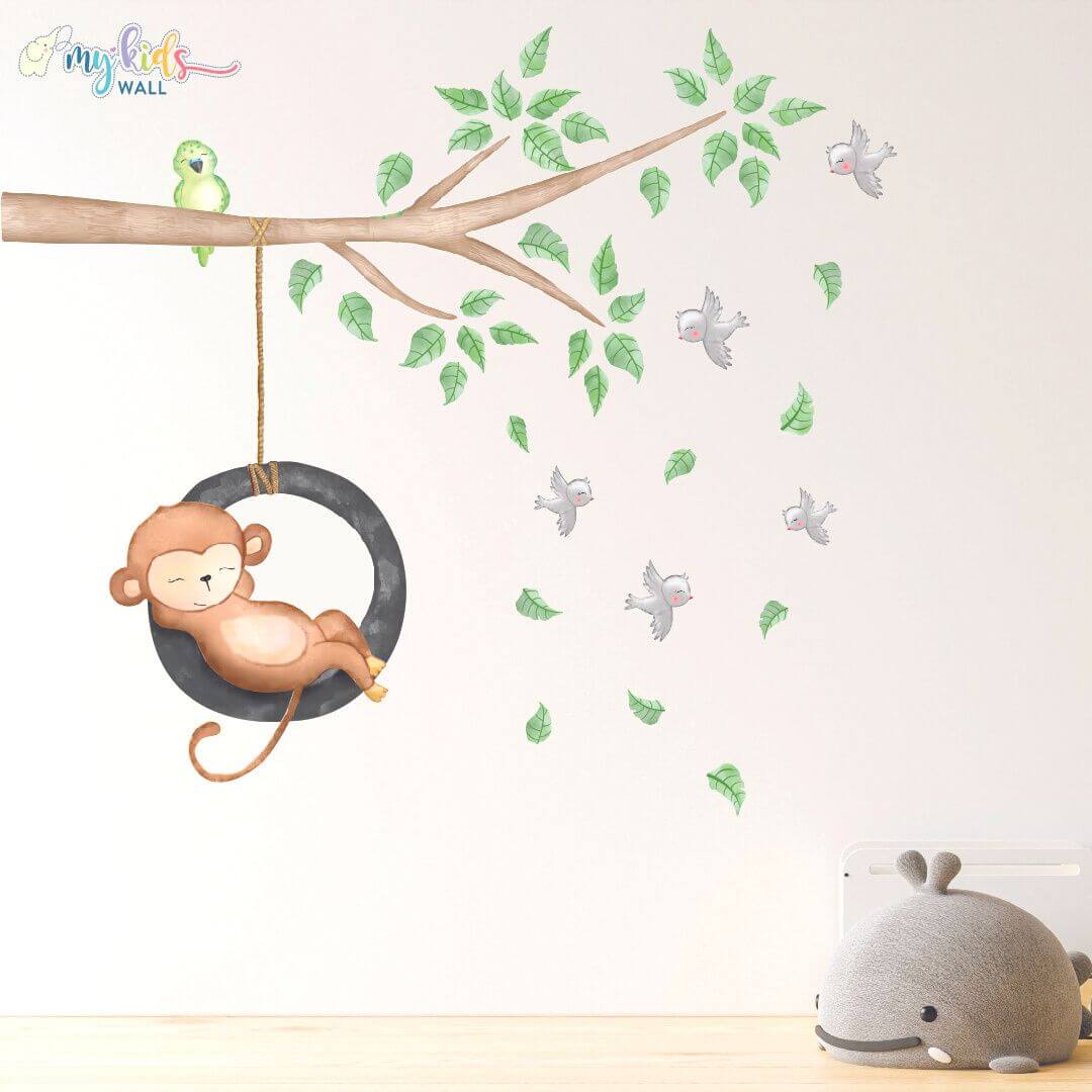 Lazy Monkey Watercolor Wall Sticker right facing