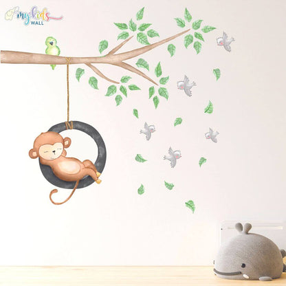 Lazy Monkey Watercolor Wall Sticker right facing