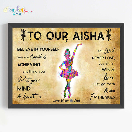 Motivational little ballerina girl wall art black frame