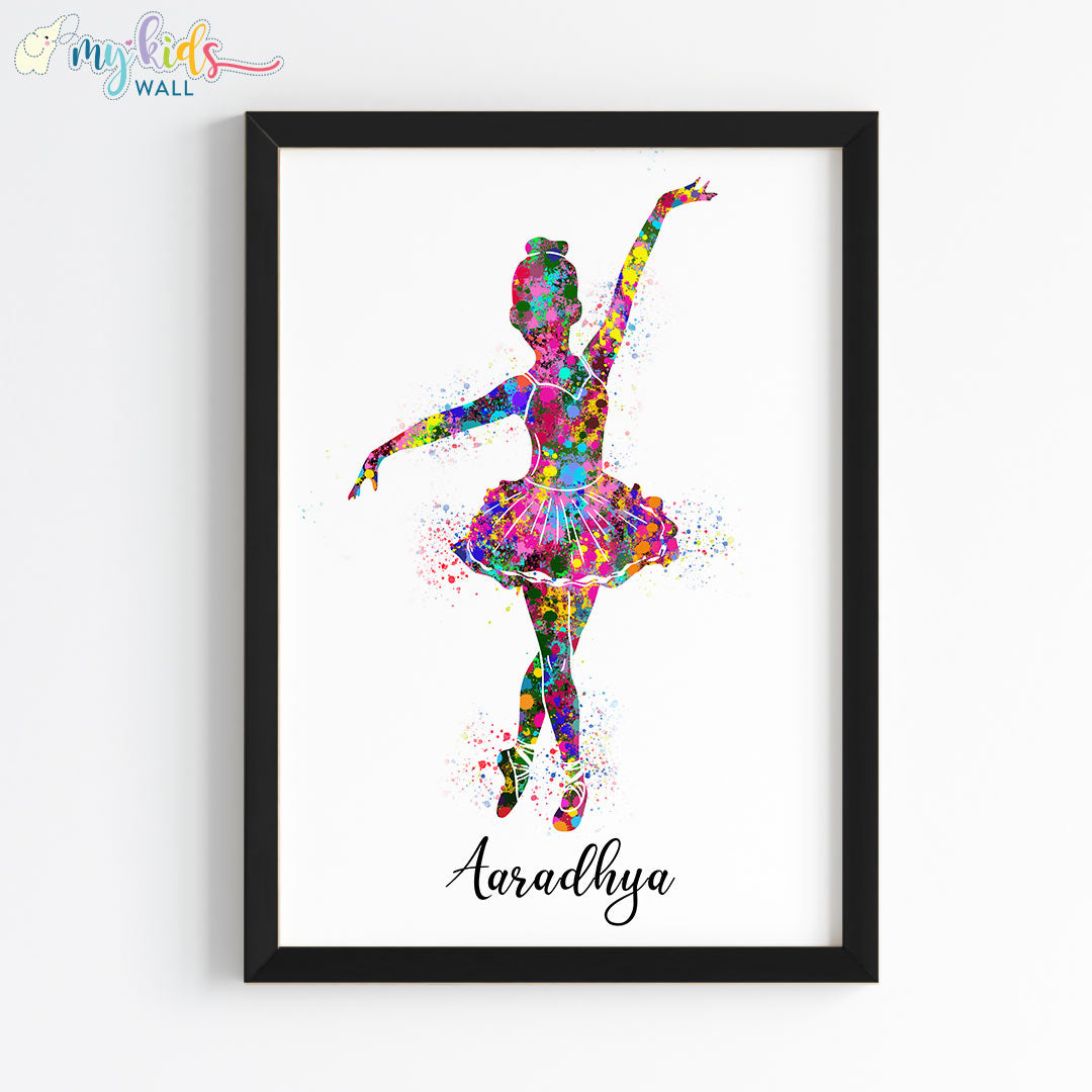 Little Ballerina Dancing Girl Personalized Wall Art Framed Black