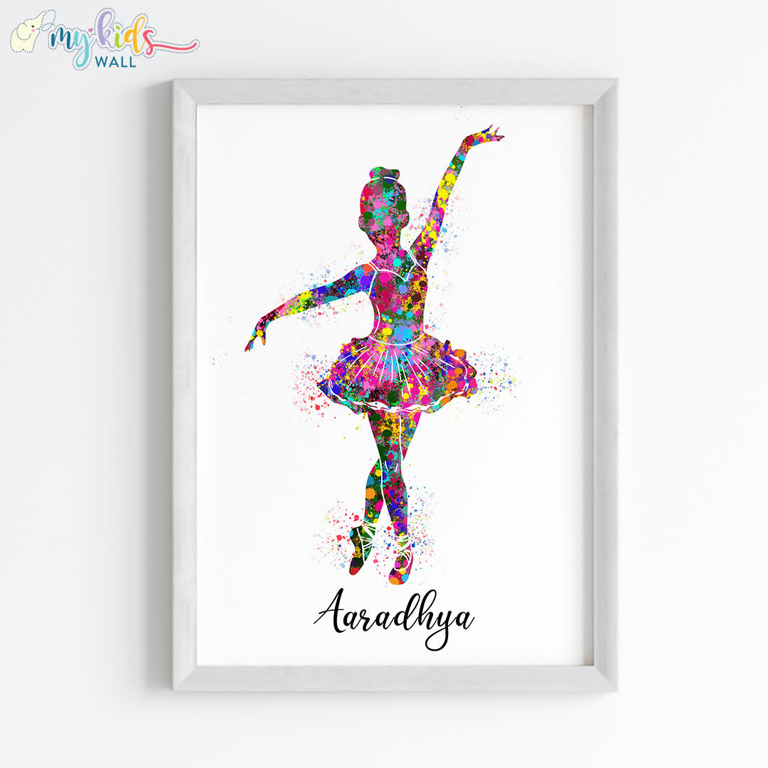 Little Ballerina Dancing Girl Personalized Wall Art Framed White