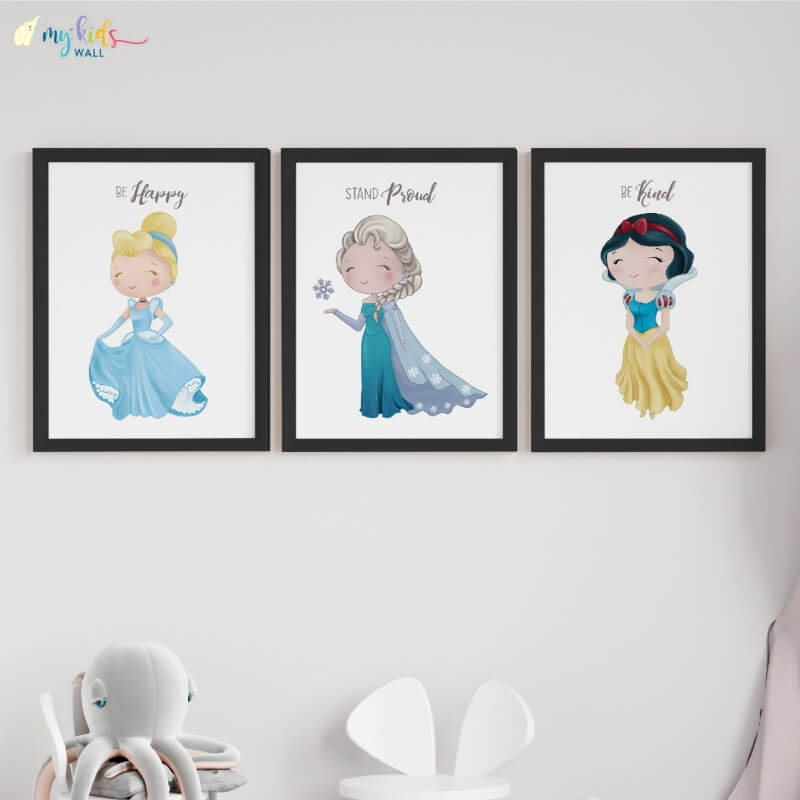 Inspirational Little Princess set of 3 wall art black frame