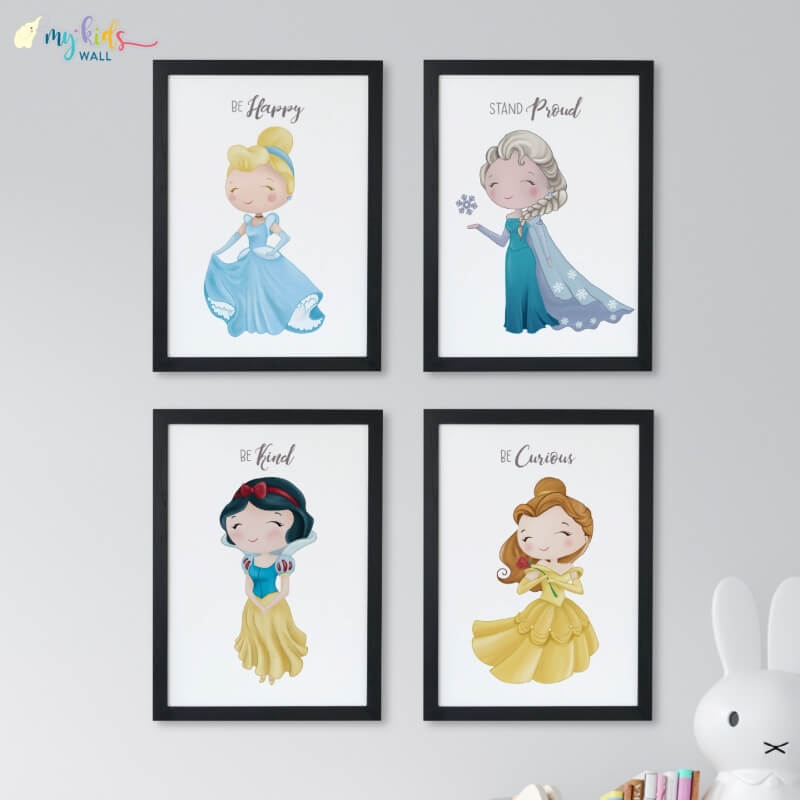 Inspirational Little Princess set of 4 wall art black frame