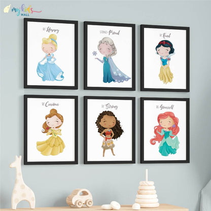 Inspirational Little Princess set of 6 wall art black frame