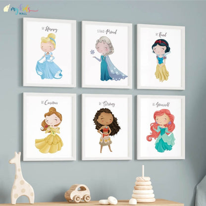 Inspirational Little Princess set of 6 wall art white frame