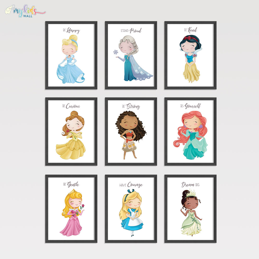 Inspirational Little Princess set of 9 wall art black frame