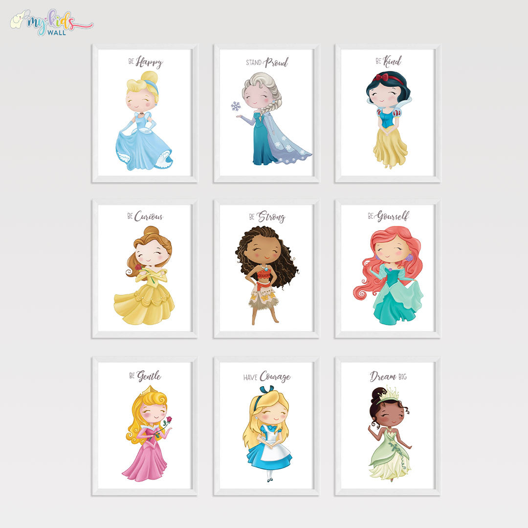 Inspirational Little Princess set of 6 wall art white frame