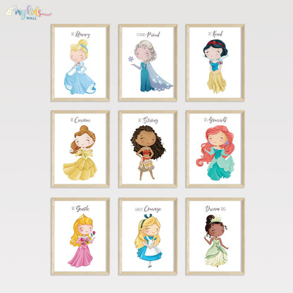 Inspirational Little Princess set of 9 wall art black frame