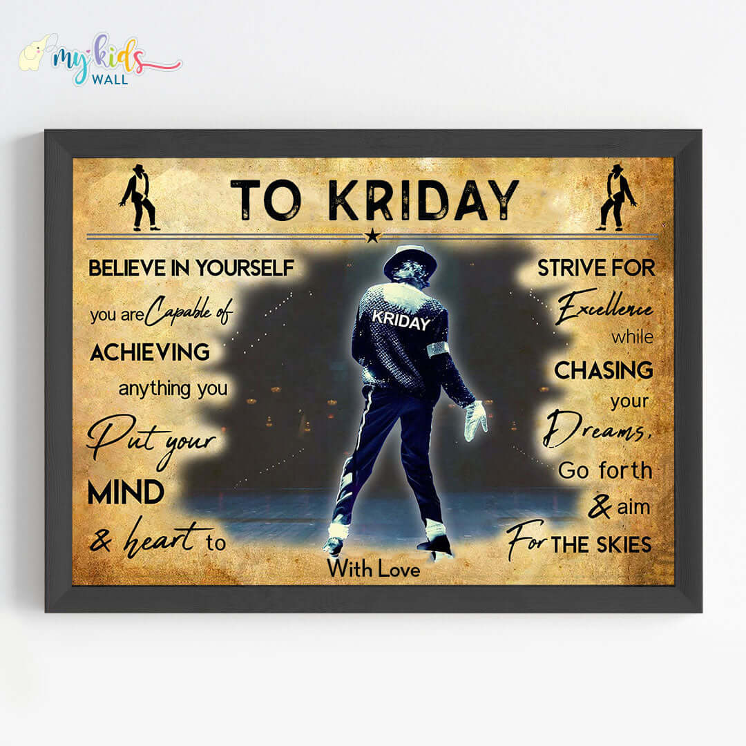 Motivational M J style break dancer wall art black frame