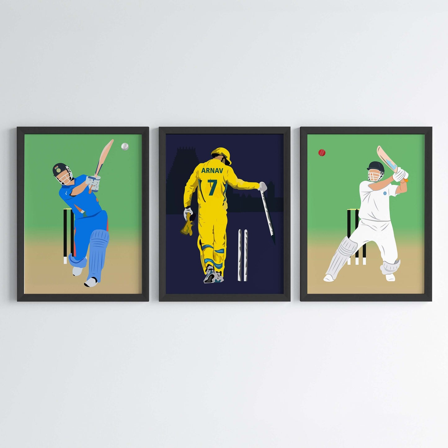 Inspirational M. S. Dhoni bg set of 3 wall art black frame