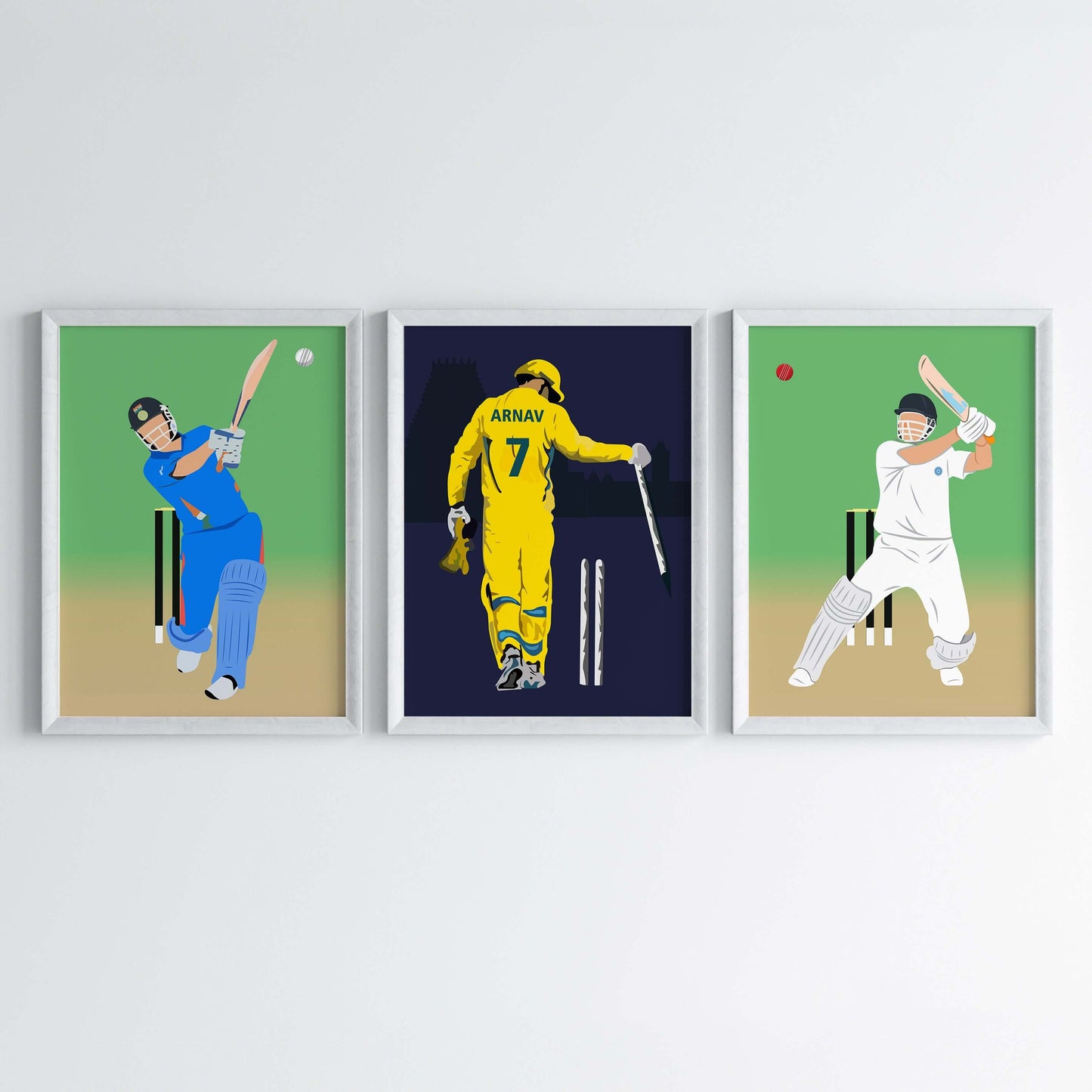 Inspirational M. S. Dhoni bg set of 3 wall art white frame