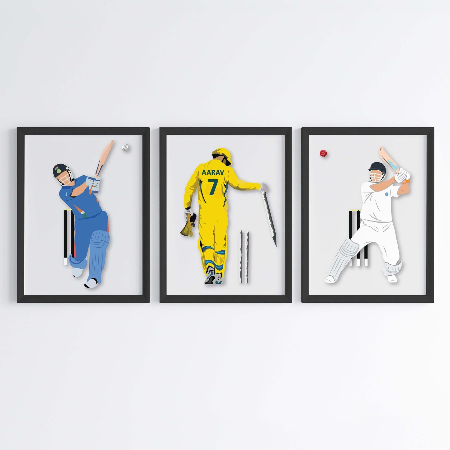 Inspirational M. S. Dhoni  set of 3 wall art black frame