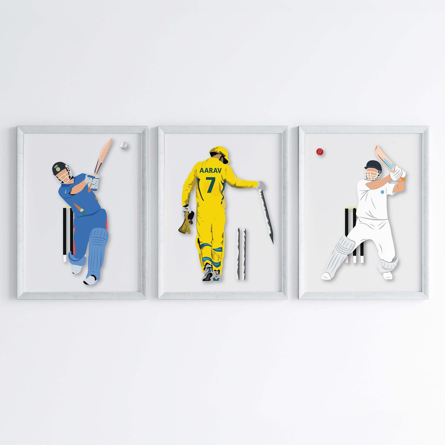 Inspirational M. S. Dhoni  set of 3 wall art white frame