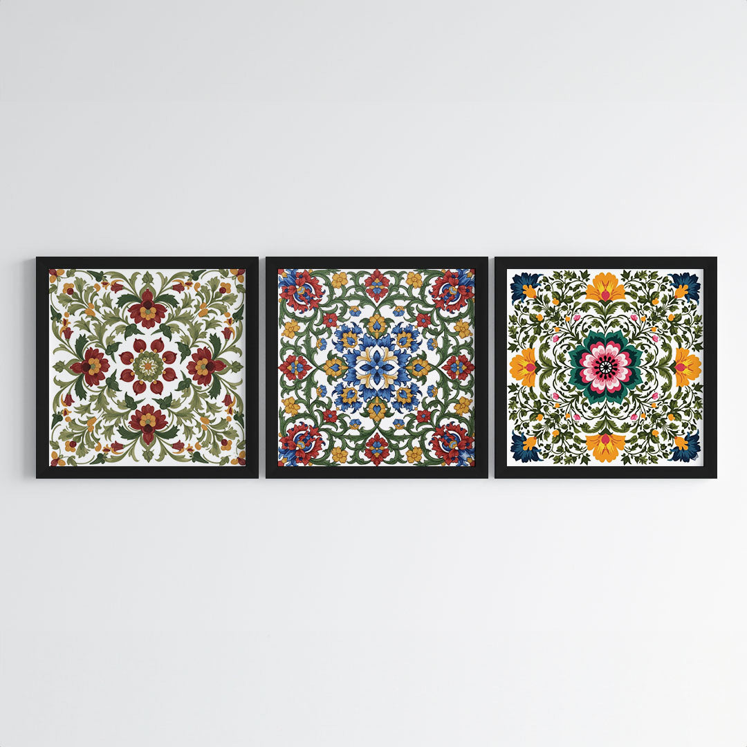 Madhubani Floral Harmony Wall Art (Framed)