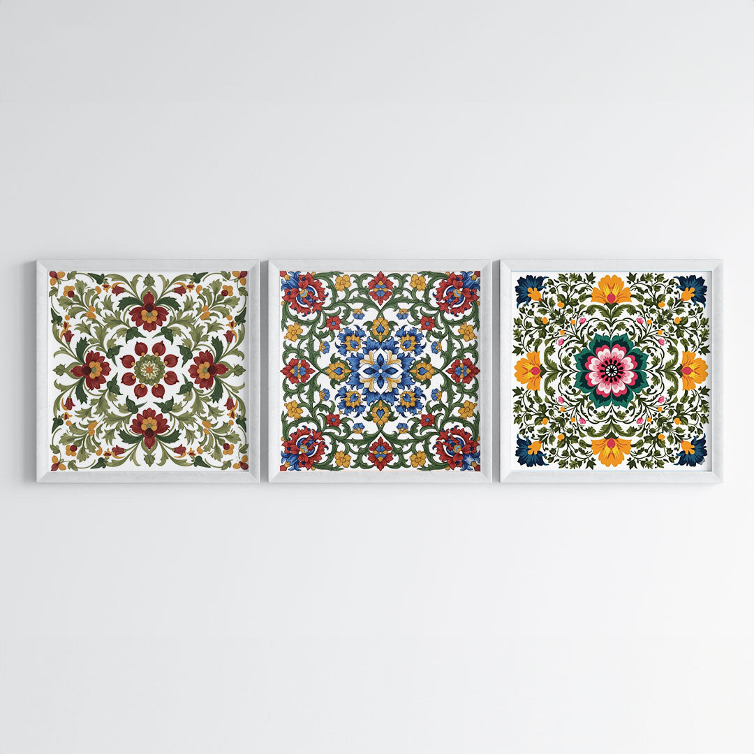 Madhubani Floral Harmony Wall Art (Framed)