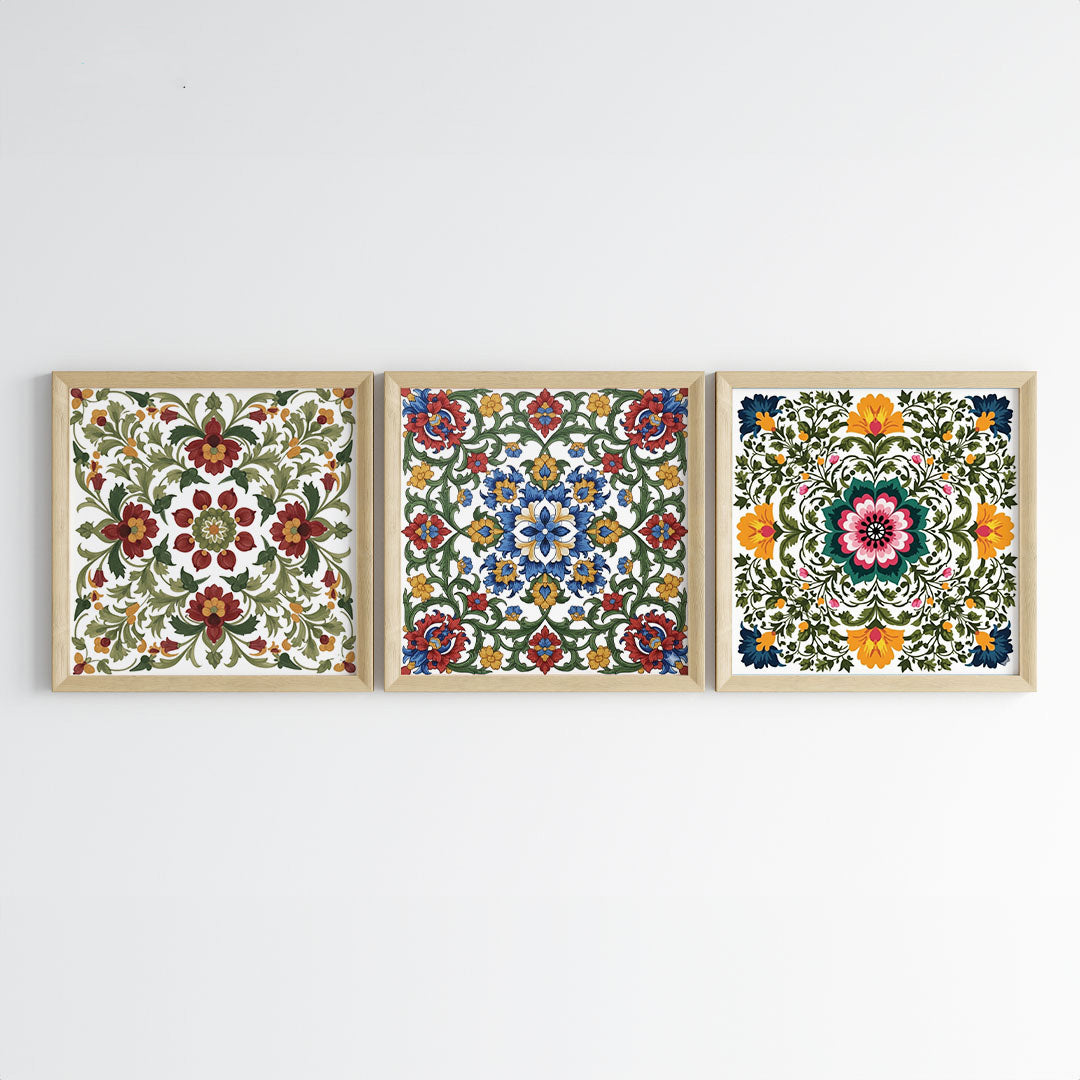 Madhubani Floral Harmony Wall Art (Framed)