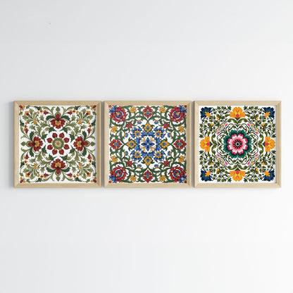 Madhubani Floral Harmony Wall Art (Framed)