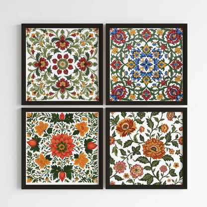 Madhubani Floral Harmony Wall Art (Framed)