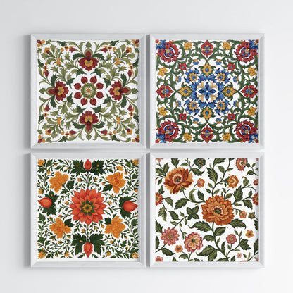 Madhubani Floral Harmony Wall Art (Framed)