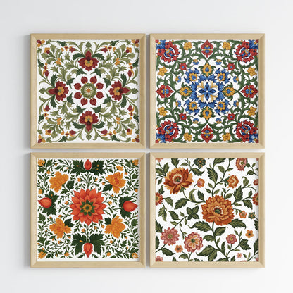 Madhubani Floral Harmony Wall Art (Framed)