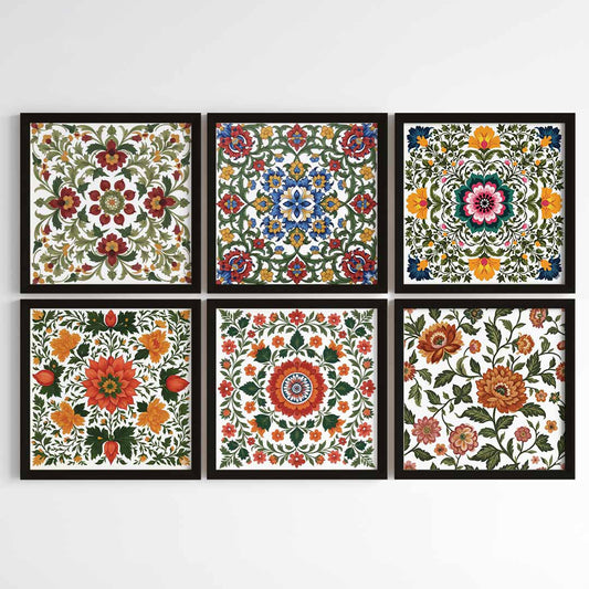 Madhubani Floral Harmony Wall Art (Framed)