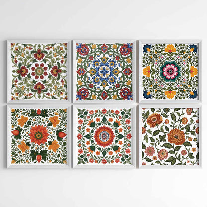 Madhubani Floral Harmony Wall Art (Framed)