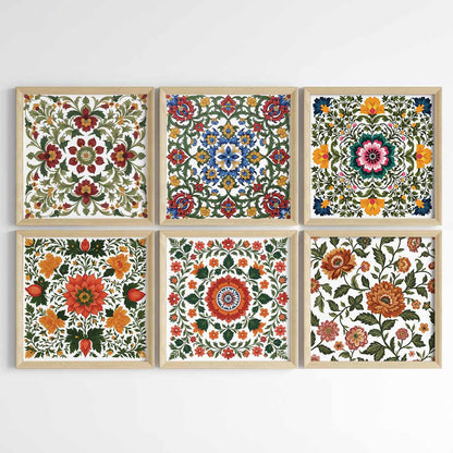 Madhubani Floral Harmony Wall Art (Framed)