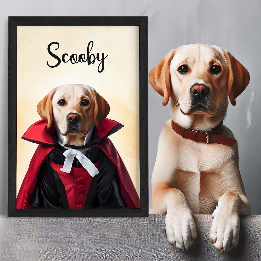 majestic magician personalized pet portrait with pet black frame