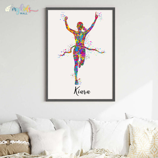 Marathon Winner Girl Personalised Wall Art Big Frame Black