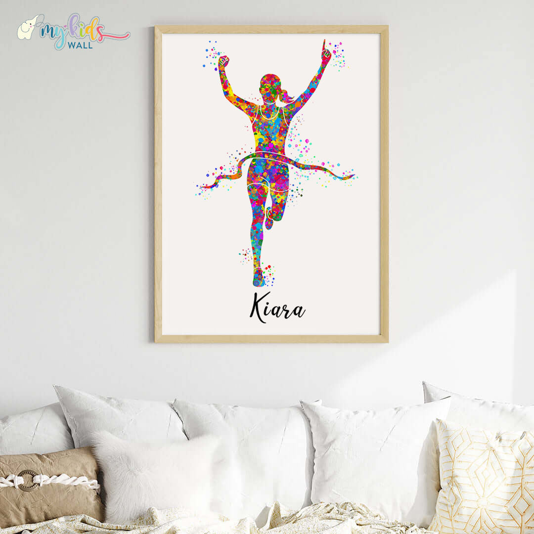 Marathon Winner Girl Personalised Wall Art Big Frame Wooden