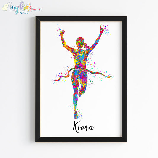 Marathon Winner Girl Personalised Wall Art Framed Black