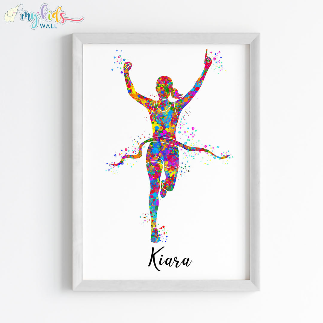 Marathon Winner Girl Personalised Wall Art Framed White