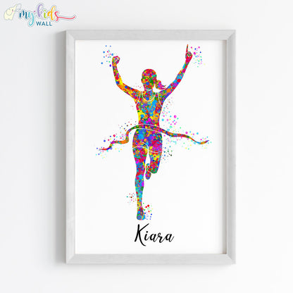 Marathon Winner Girl Personalised Wall Art Framed White