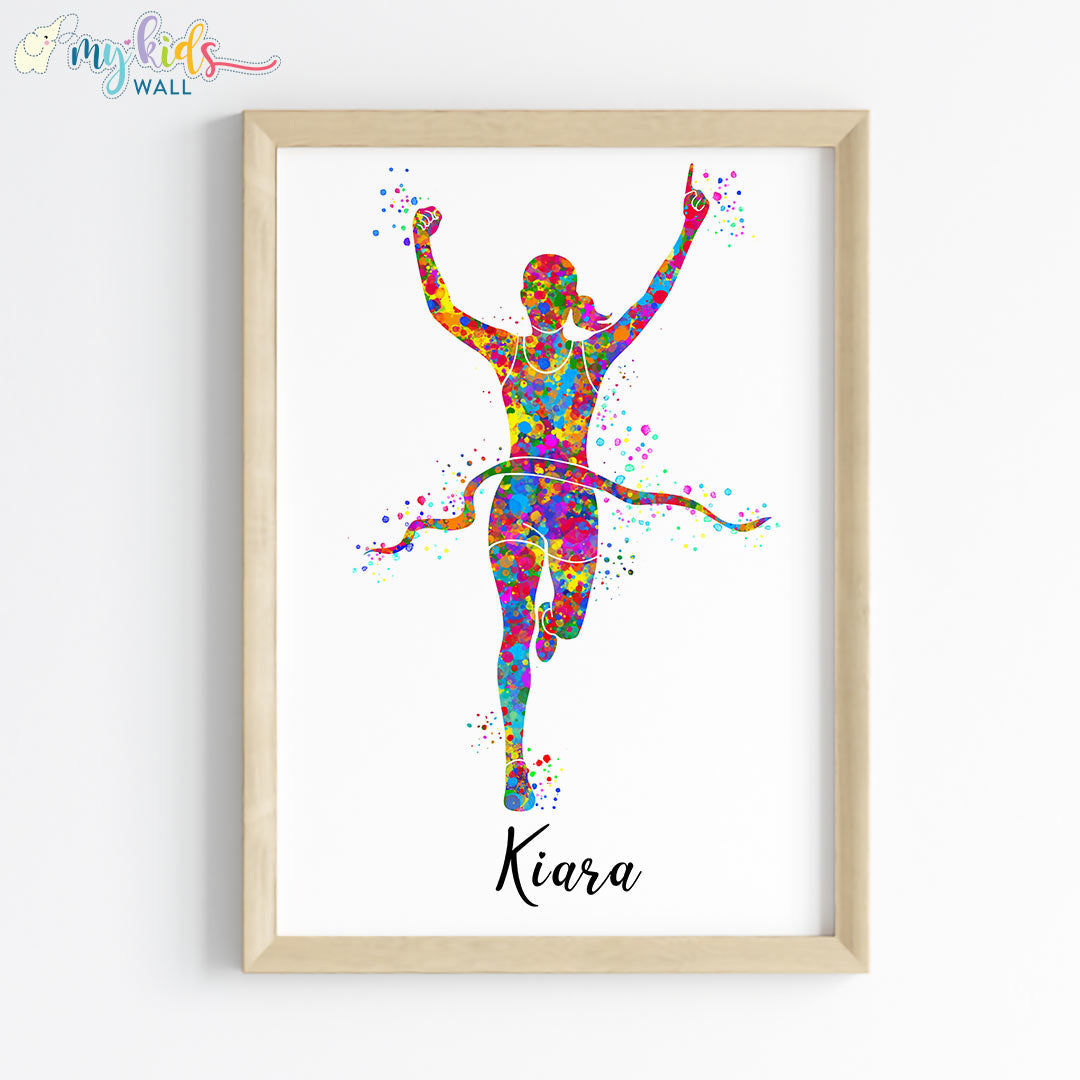 Marathon Winner Girl Personalised Wall Art Framed Wooden