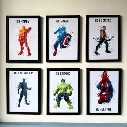 Marvellous Superheroes Personalised Watercolor Wall Art (Framed)