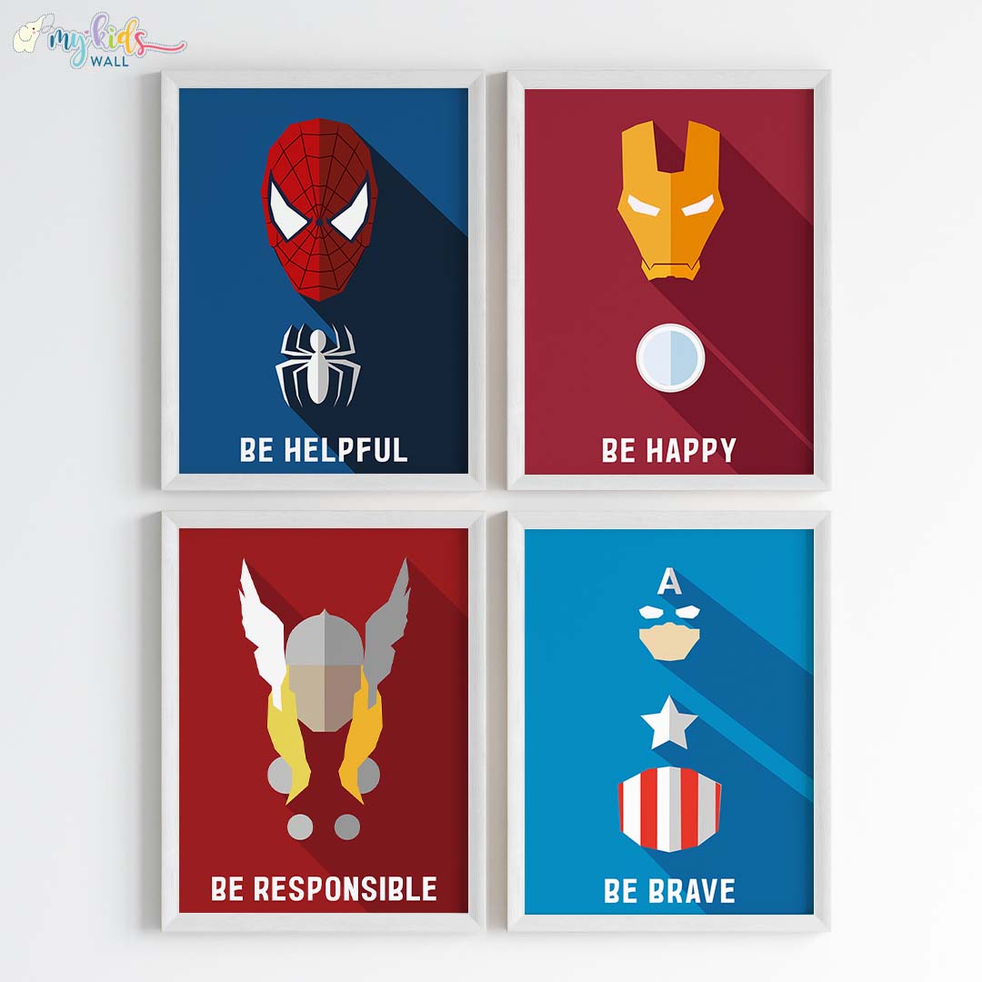Marvellous Superheroes Watercolor Wall Art (Framed)