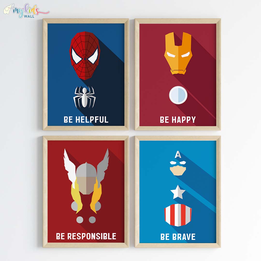 Marvellous Superheroes Watercolor Wall Art (Framed)