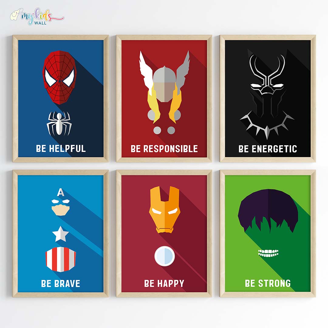 Marvellous Superheroes Watercolor Wall Art (Framed)