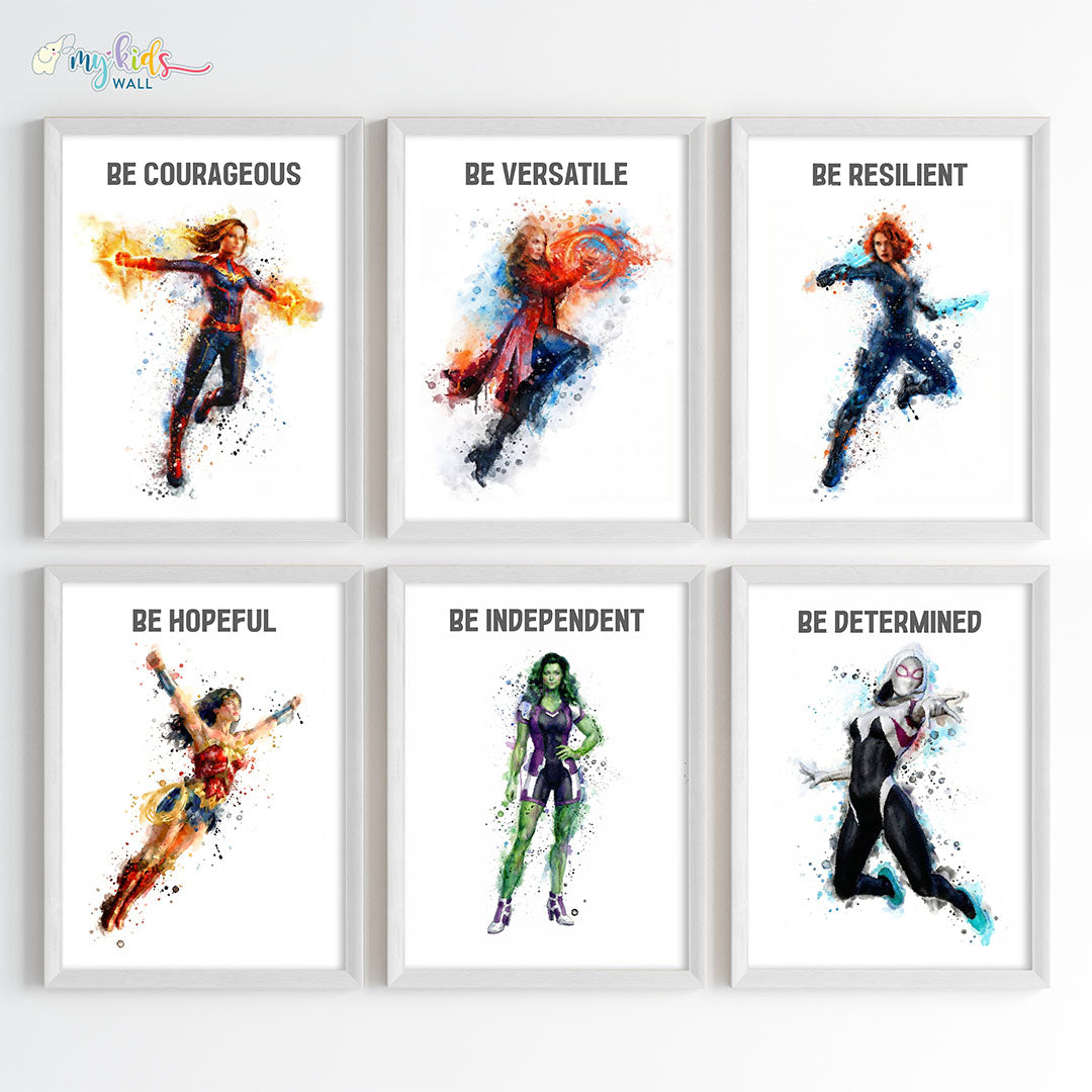 Marvellous Women Superheroes Personalised Watercolor Wall Art (Framed)